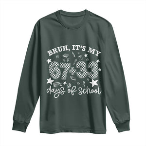 Bruh It Is My 67 33 Days Of School Long Sleeve Shirt 100th Days Of School Funny 67 Groovy Checkered TS11 Dark Forest Green Print Your Wear