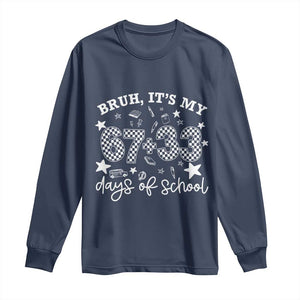 Bruh It Is My 67 33 Days Of School Long Sleeve Shirt 100th Days Of School Funny 67 Groovy Checkered TS11 Navy Print Your Wear