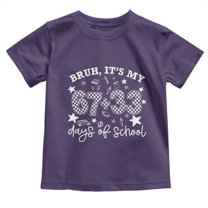 Bruh It Is My 67 33 Days Of School Toddler T Shirt 100th Days Of School Funny 67 Groovy Checkered TS11 Purple Print Your Wear