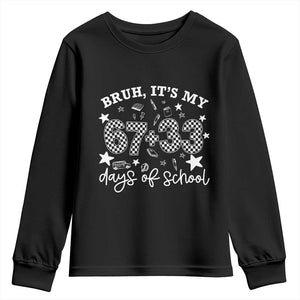 Bruh It Is My 67 33 Days Of School Youth Sweatshirt 100th Days Of School Funny 67 Groovy Checkered TS11 Black Print Your Wear