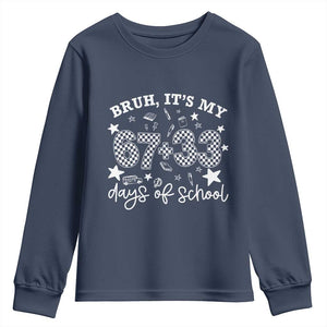 Bruh It Is My 67 33 Days Of School Youth Sweatshirt 100th Days Of School Funny 67 Groovy Checkered TS11 Navy Print Your Wear