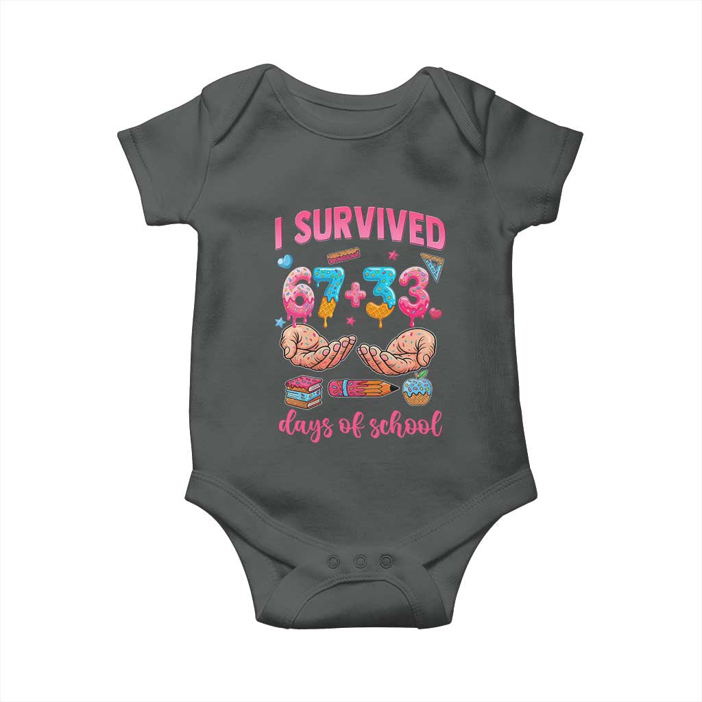 I Survived 67 33 Days Of School Baby Onesie Funny 100 Days of School 67 Ice Cream Drip TS11 Dark Heather Print Your Wear