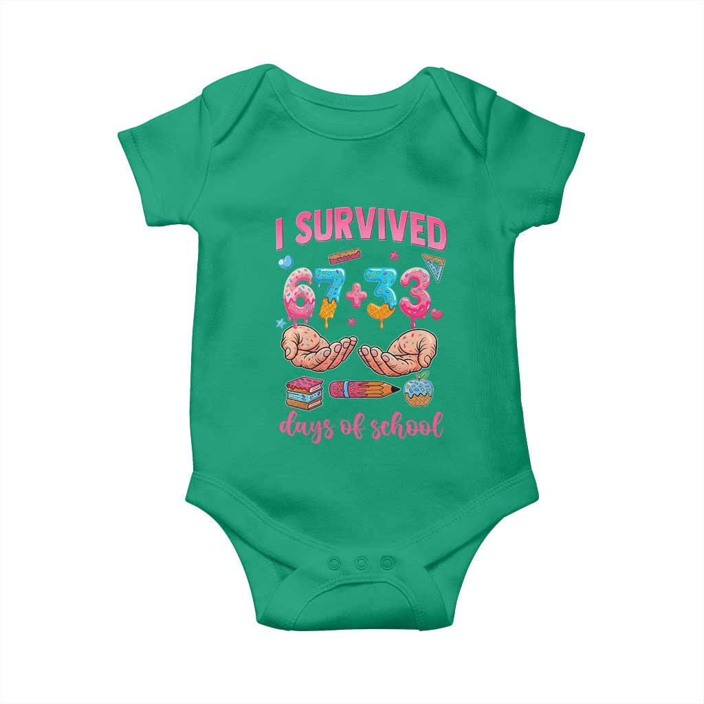 I Survived 67 33 Days Of School Baby Onesie Funny 100 Days of School 67 Ice Cream Drip TS11 Irish Green Print Your Wear