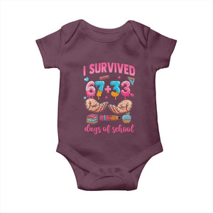 I Survived 67 33 Days Of School Baby Onesie Funny 100 Days of School 67 Ice Cream Drip TS11 Maroon Print Your Wear