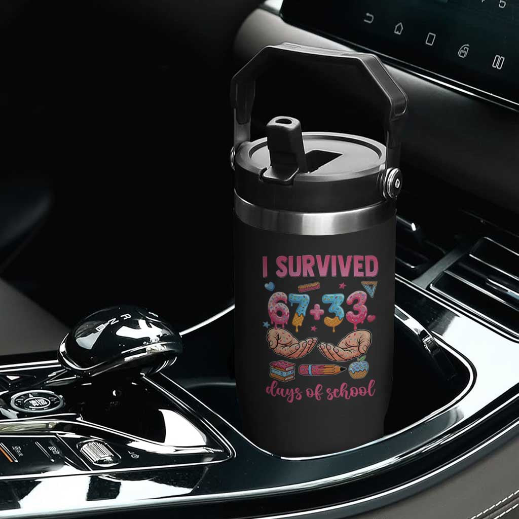 I Survived 67 33 Days Of School Flip Straw Tumbler Funny 100 Days of School 67 Ice Cream Drip TS11 Print Your Wear