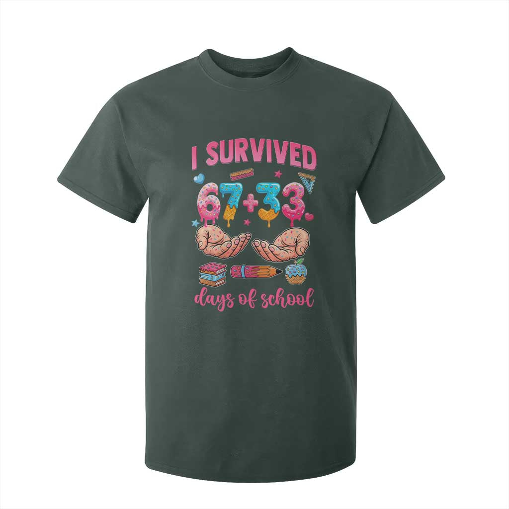 I Survived 67 33 Days Of School T Shirt For Kid Funny 100 Days of School 67 Ice Cream Drip TS11 Dark Forest Green Print Your Wear