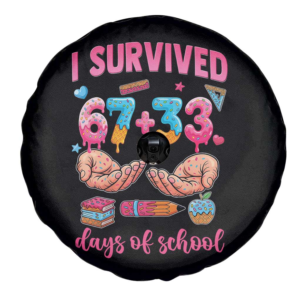 I Survived 67 33 Days Of School Spare Tire Cover Funny 100 Days of School 67 Ice Cream Drip TS11 Print Your Wear