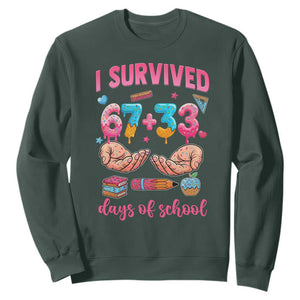 I Survived 67 33 Days Of School Sweatshirt Funny 100 Days of School 67 Ice Cream Drip TS11 Dark Forest Green Print Your Wear