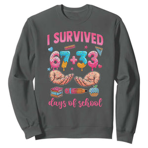 I Survived 67 33 Days Of School Sweatshirt Funny 100 Days of School 67 Ice Cream Drip TS11 Dark Heather Print Your Wear