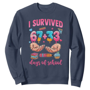 I Survived 67 33 Days Of School Sweatshirt Funny 100 Days of School 67 Ice Cream Drip TS11 Navy Print Your Wear