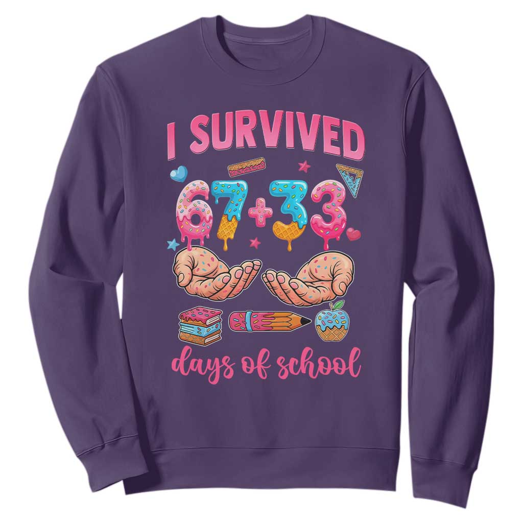 I Survived 67 33 Days Of School Sweatshirt Funny 100 Days of School 67 Ice Cream Drip - Print Your Wear