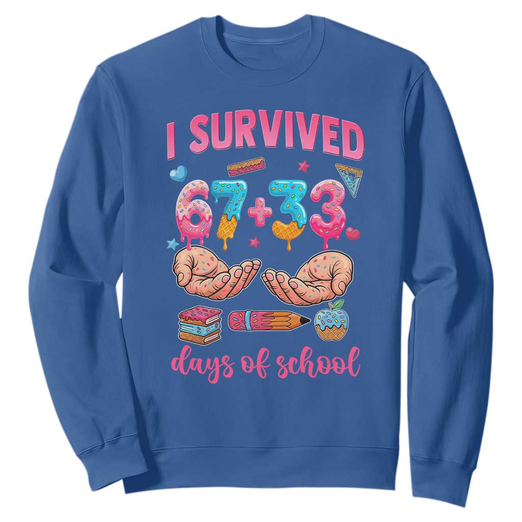 I Survived 67 33 Days Of School Sweatshirt Funny 100 Days of School 67 Ice Cream Drip TS11 Royal Blue Print Your Wear