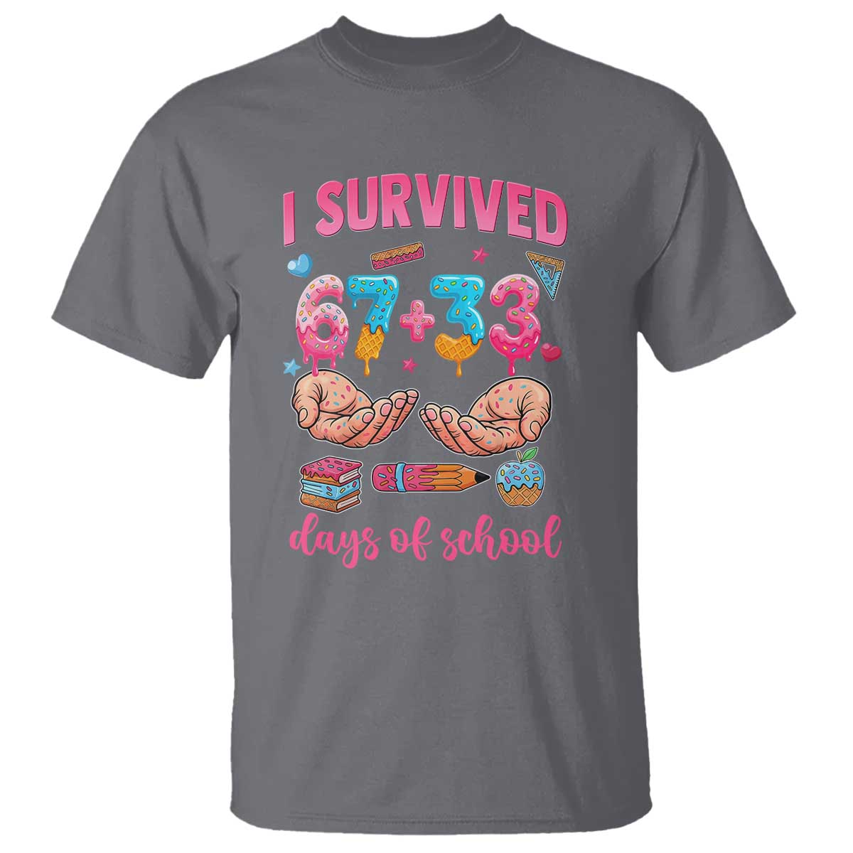 I Survived 67 33 Days Of School T Shirt Funny 100 Days of School 67 Ice Cream Drip TS11 Charcoal Print Your Wear