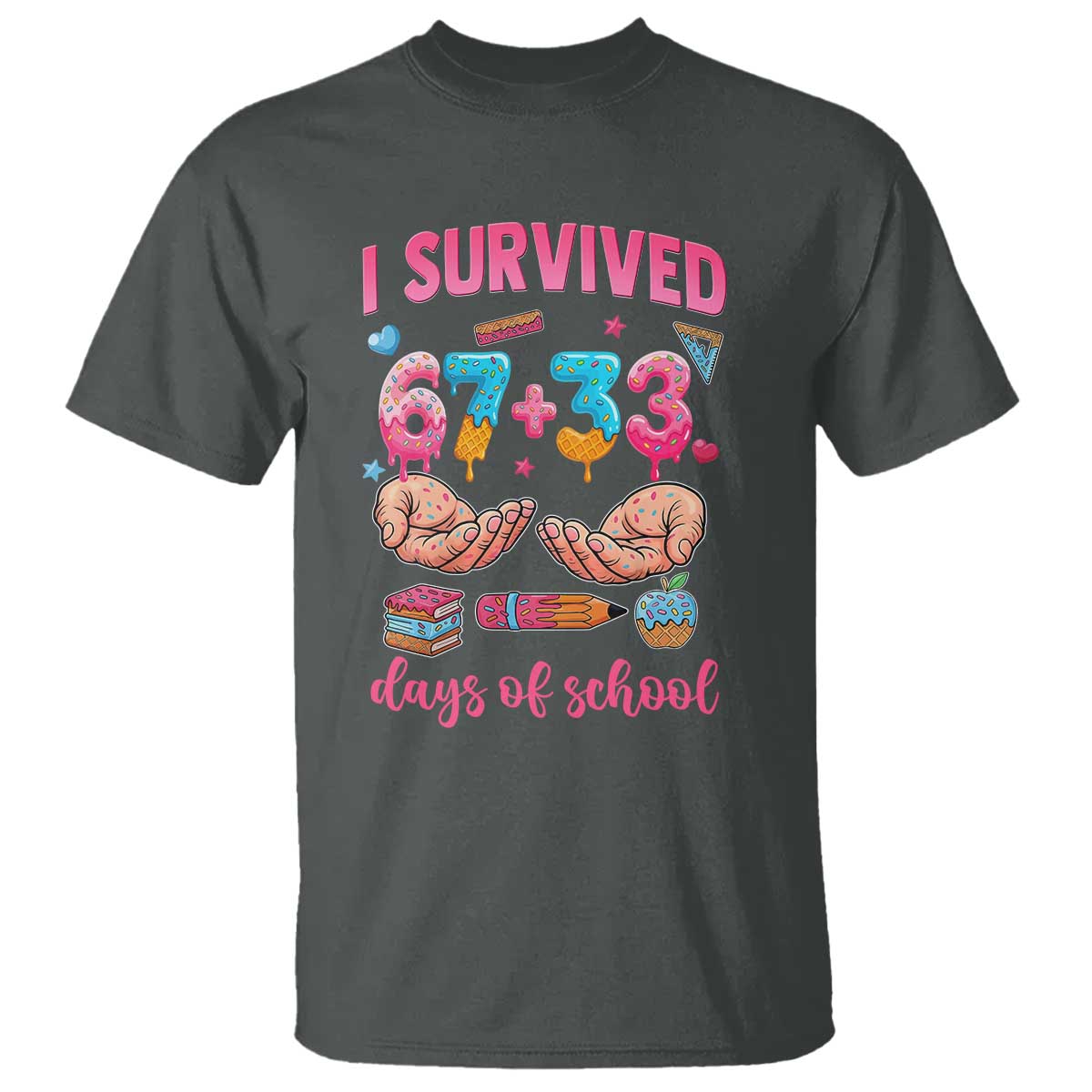 I Survived 67 33 Days Of School T Shirt Funny 100 Days of School 67 Ice Cream Drip TS11 Dark Heather Print Your Wear