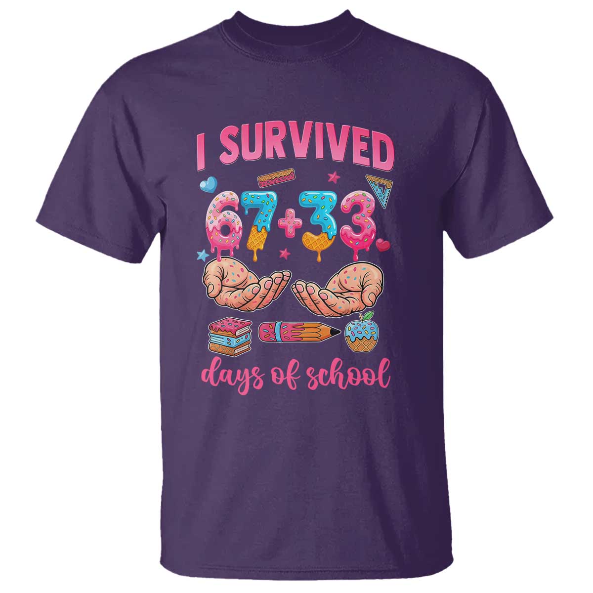 I Survived 67 33 Days Of School T Shirt Funny 100 Days of School 67 Ice Cream Drip TS11 Purple Print Your Wear