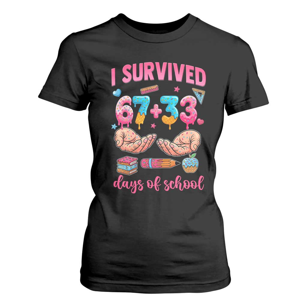 I Survived 67 33 Days Of School T Shirt For Women Funny 100 Days of School 67 Ice Cream Drip - Print Your Wear
