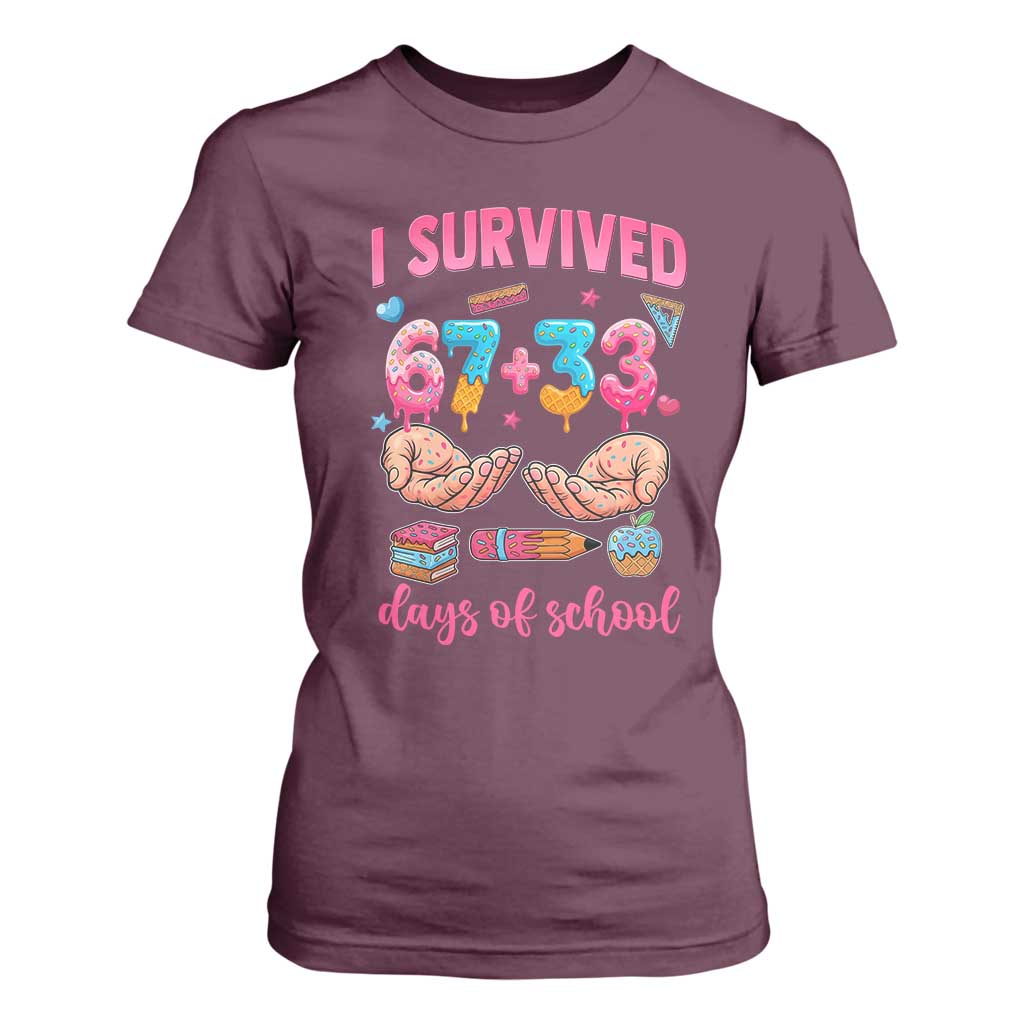 I Survived 67 33 Days Of School T Shirt For Women Funny 100 Days of School 67 Ice Cream Drip TS11 Maroon Print Your Wear