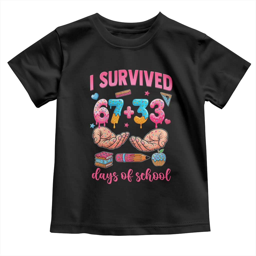 I Survived 67 33 Days Of School Toddler T Shirt Funny 100 Days of School 67 Ice Cream Drip - Print Your Wear