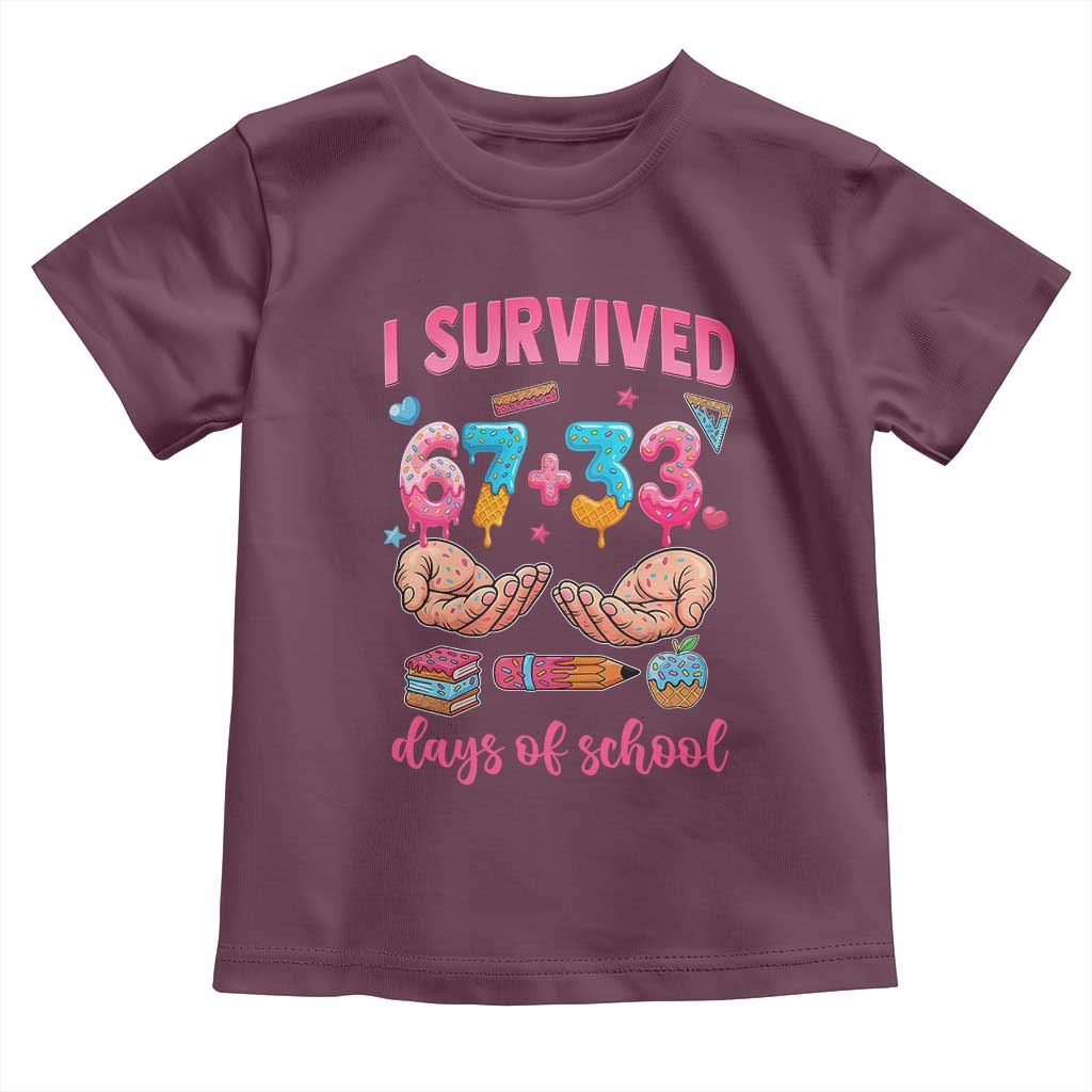 I Survived 67 33 Days Of School Toddler T Shirt Funny 100 Days of School 67 Ice Cream Drip TS11 Maroon Print Your Wear
