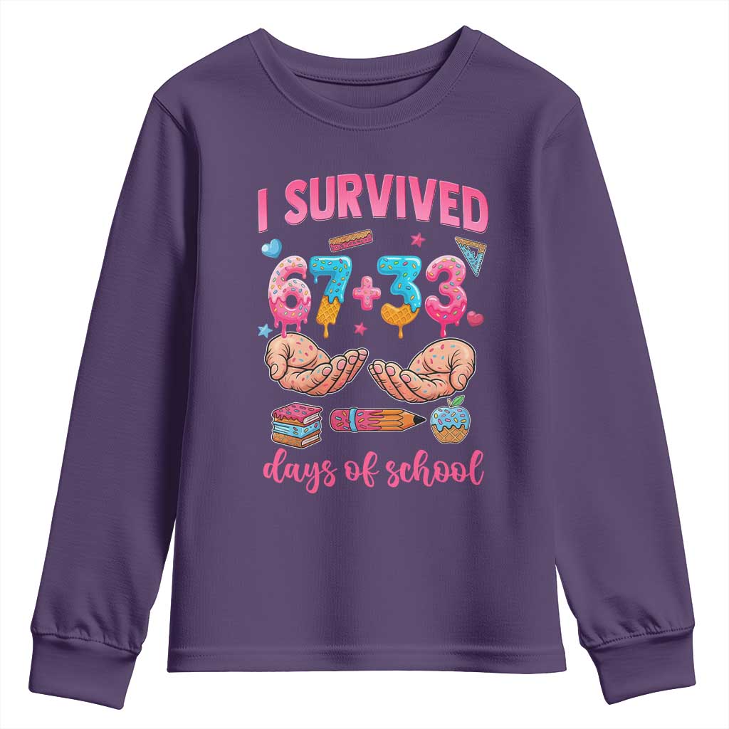 I Survived 67 33 Days Of School Youth Sweatshirt Funny 100 Days of School 67 Ice Cream Drip TS11 Purple Print Your Wear