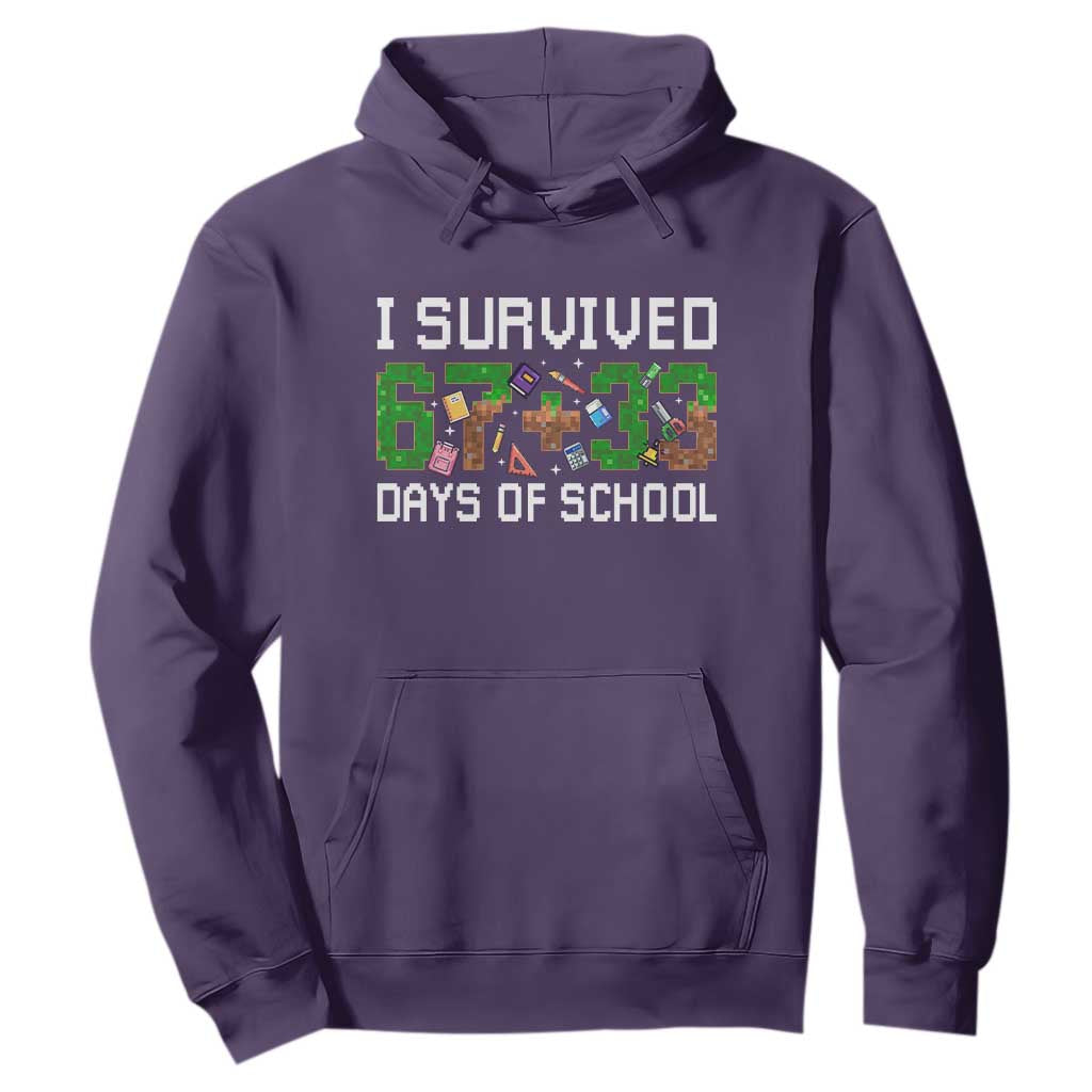 I Survived 67 33 Days Of School Hoodie Funny 100 Days of School 67 Pixel Game TS11 Purple Print Your Wear