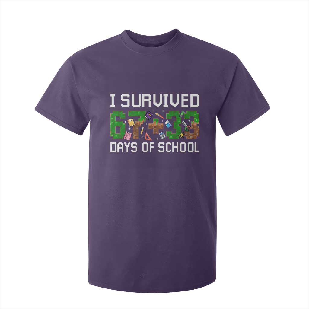 I Survived 67 33 Days Of School T Shirt For Kid Funny 100 Days of School 67 Pixel Game TS11 Purple Print Your Wear