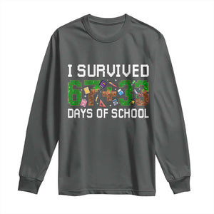 I Survived 67 33 Days Of School Long Sleeve Shirt Funny 100 Days of School 67 Pixel Game TS11 Dark Heather Print Your Wear