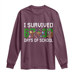 I Survived 67 33 Days Of School Long Sleeve Shirt Funny 100 Days of School 67 Pixel Game TS11 Maroon Print Your Wear