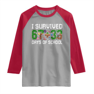 I Survived 67 33 Days Of School Raglan Shirt Funny 100 Days of School 67 Pixel Game TS11 Sport Gray Red Print Your Wear