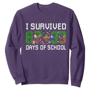 I Survived 67 33 Days Of School Sweatshirt Funny 100 Days of School 67 Pixel Game TS11 Purple Print Your Wear
