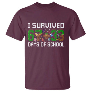 I Survived 67 33 Days Of School T Shirt Funny 100 Days of School 67 Pixel Game TS11 Maroon Print Your Wear