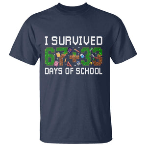 I Survived 67 33 Days Of School T Shirt Funny 100 Days of School 67 Pixel Game TS11 Navy Print Your Wear