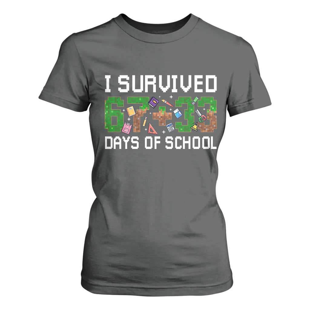 I Survived 67 33 Days Of School T Shirt For Women Funny 100 Days of School 67 Pixel Game TS11 Dark Heather Print Your Wear