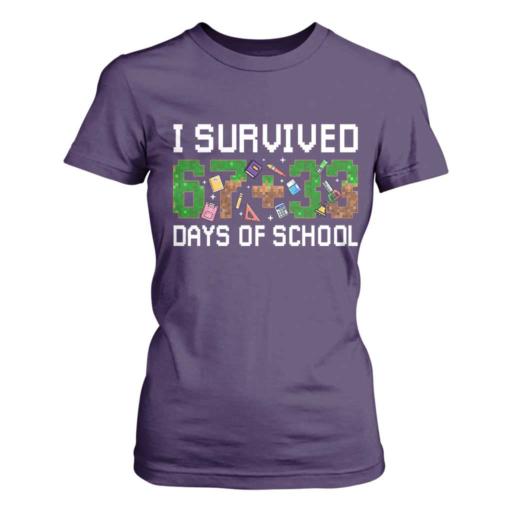 I Survived 67 33 Days Of School T Shirt For Women Funny 100 Days of School 67 Pixel Game TS11 Purple Print Your Wear