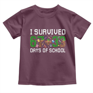 I Survived 67 33 Days Of School Toddler T Shirt Funny 100 Days of School 67 Pixel Game TS11 Maroon Print Your Wear
