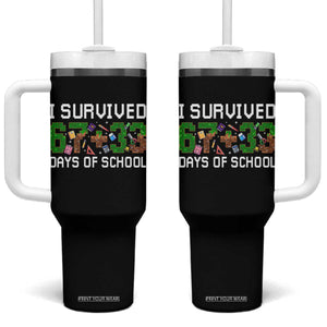 I Survived 67 33 Days Of School Tumbler With Handle Funny 100 Days of School 67 Pixel Game TS11 One Size: 40 oz Black Print Your Wear