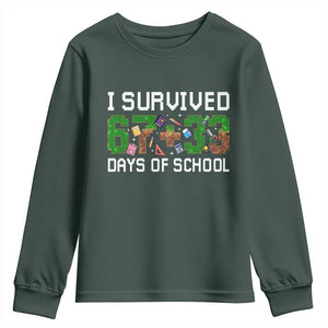 I Survived 67 33 Days Of School Youth Sweatshirt Funny 100 Days of School 67 Pixel Game TS11 Dark Forest Green Print Your Wear