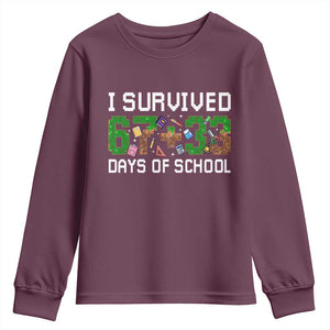 I Survived 67 33 Days Of School Youth Sweatshirt Funny 100 Days of School 67 Pixel Game TS11 Maroon Print Your Wear