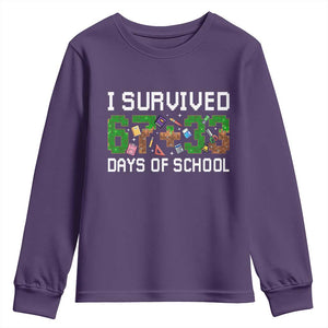 I Survived 67 33 Days Of School Youth Sweatshirt Funny 100 Days of School 67 Pixel Game TS11 Purple Print Your Wear