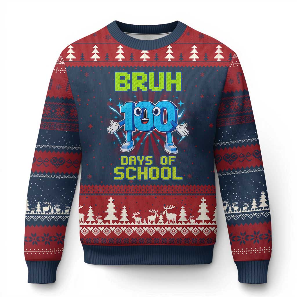 Bruh I Survived 67 33 Days Of School Ugly Christmas Sweater Funny 100th Days of School 67 Game Meme - Print Your Wear