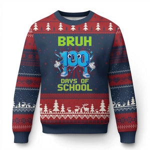 Bruh I Survived 67 33 Days Of School Ugly Christmas Sweater Funny 100th Days of School 67 Game Meme TS11 Navy Red Print Your Wear