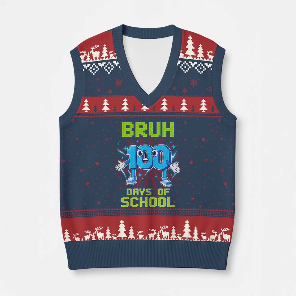 Bruh I Survived 67 33 Days Of School V-Neck Knit Sweater Vest Funny 100th Days of School 67 Game Meme - Print Your Wear