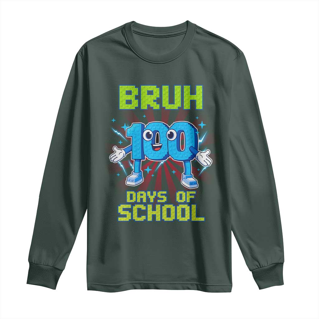 Bruh I Survived 67 33 Days Of School Long Sleeve Shirt Funny 100th Days of School 67 Game Meme TS11 Dark Forest Green Print Your Wear