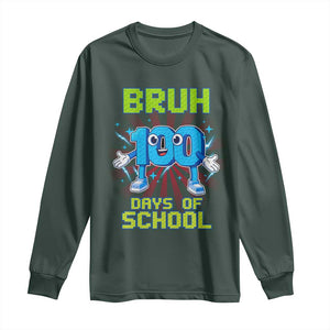 Bruh I Survived 67 33 Days Of School Long Sleeve Shirt Funny 100th Days of School 67 Game Meme TS11 Dark Forest Green Print Your Wear