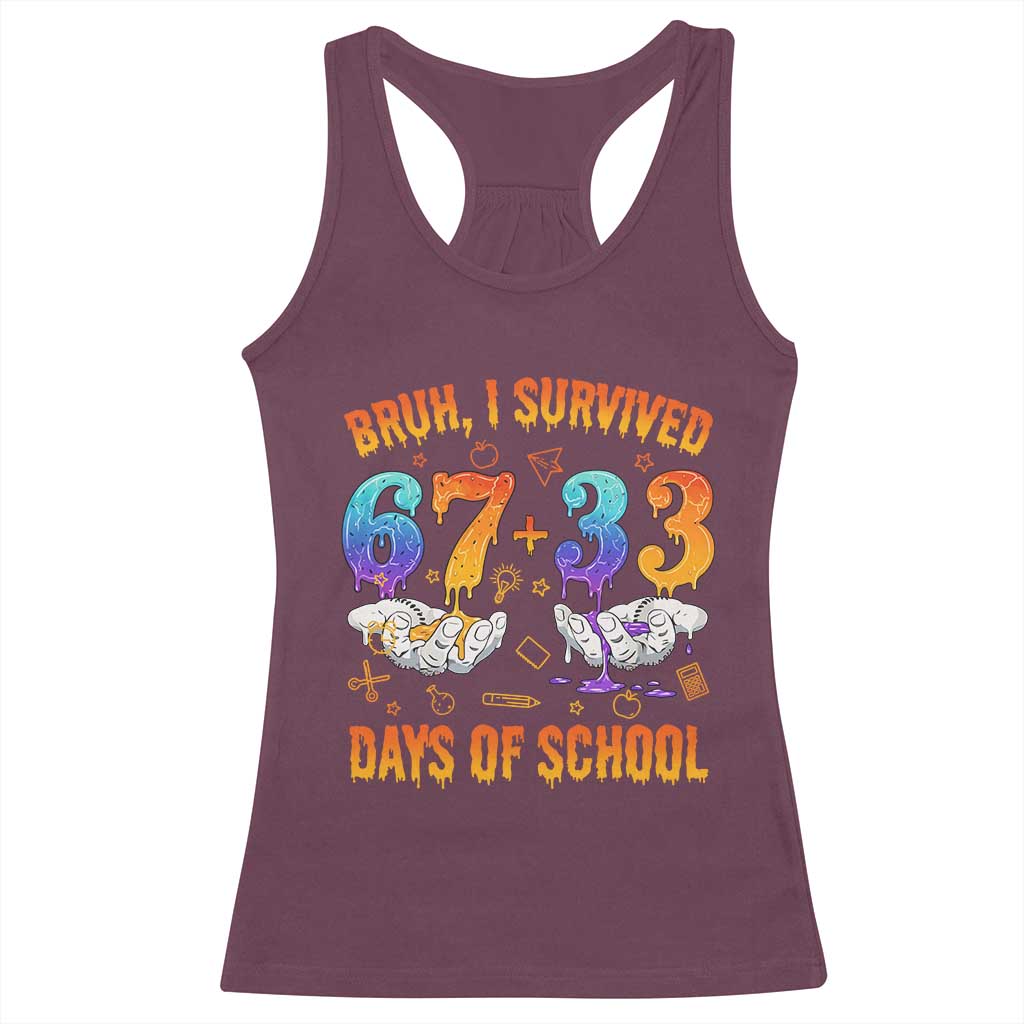 Bruh I Survived 67 33 Days Of School Racerback Tank Top Funny 100th Days of School Teacher 67 Drip TS11 Maroon Print Your Wear