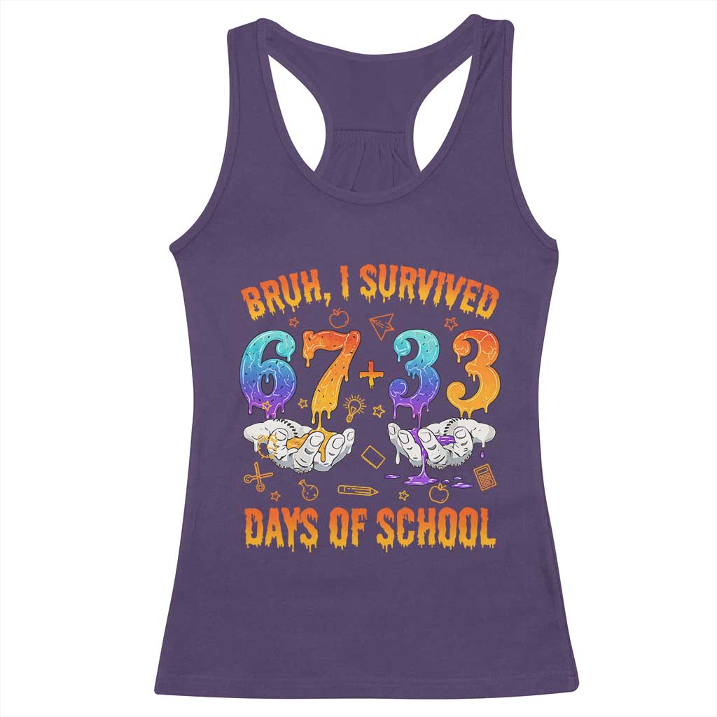 Bruh I Survived 67 33 Days Of School Racerback Tank Top Funny 100th Days of School Teacher 67 Drip TS11 Purple Print Your Wear