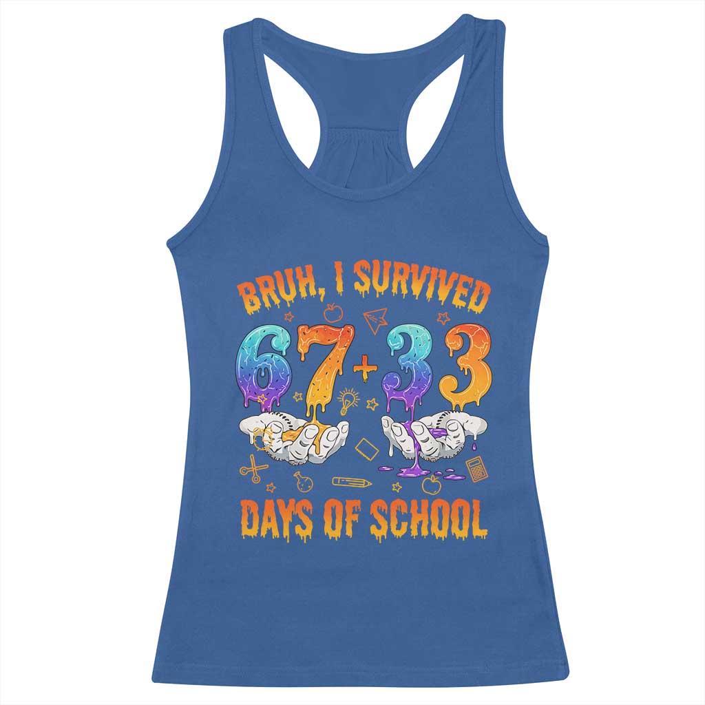 Bruh I Survived 67 33 Days Of School Racerback Tank Top Funny 100th Days of School Teacher 67 Drip TS11 Royal Blue Print Your Wear