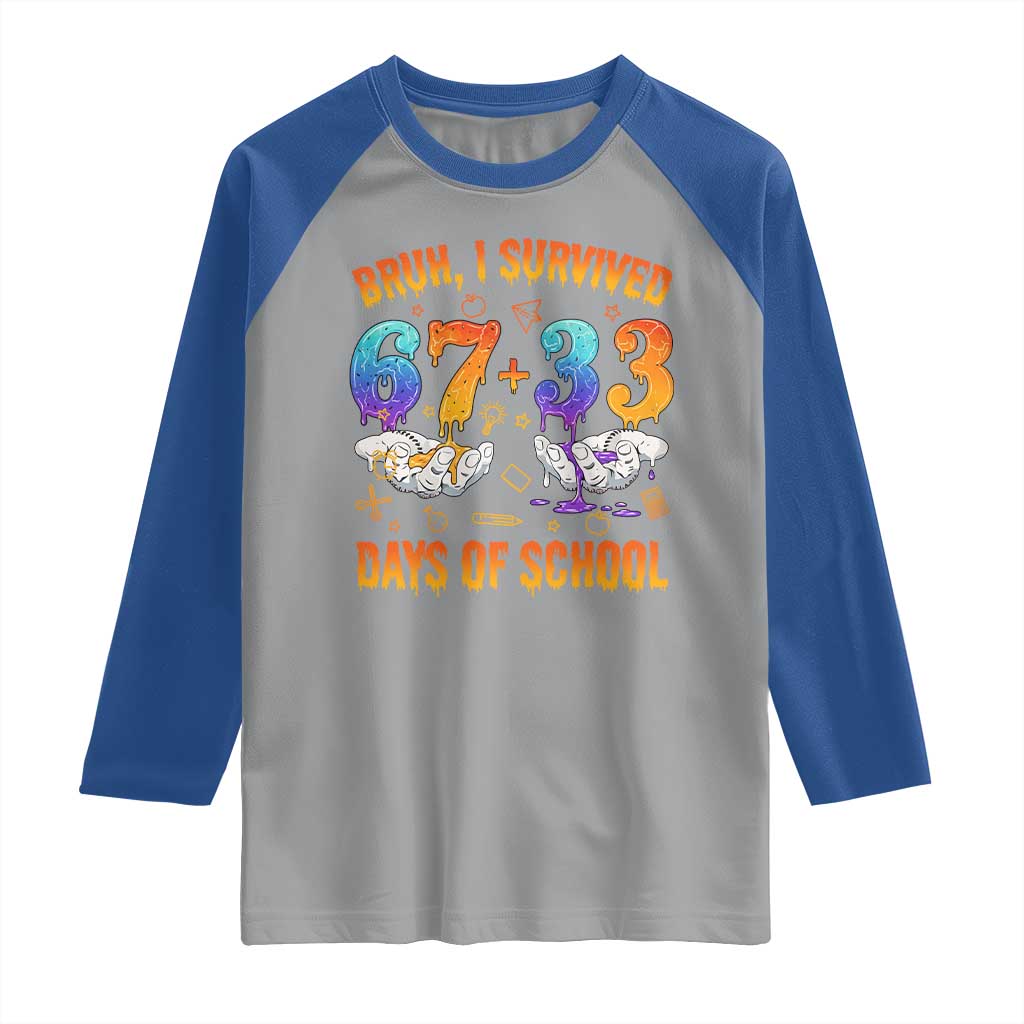 Bruh I Survived 67 33 Days Of School Raglan Shirt Funny 100th Days of School Teacher 67 Drip TS11 Sport Gray Royal Print Your Wear