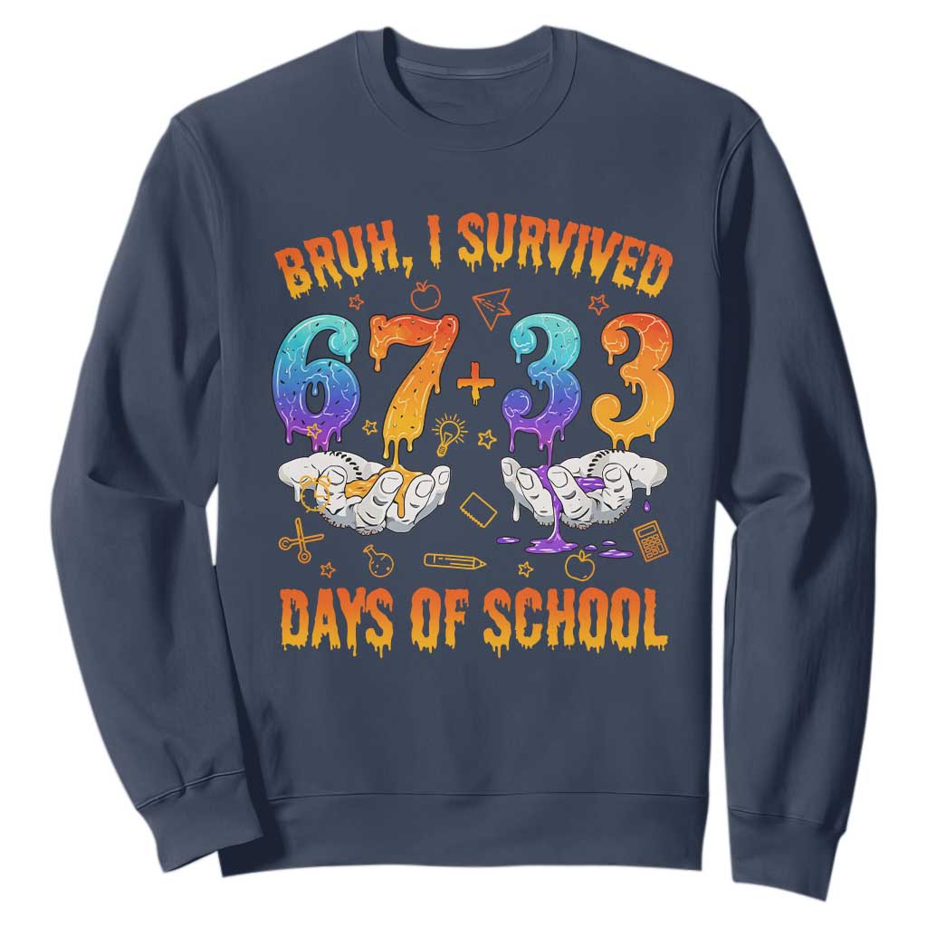 Bruh I Survived 67 33 Days Of School Sweatshirt Funny 100th Days of School Teacher 67 Drip TS11 Navy Print Your Wear