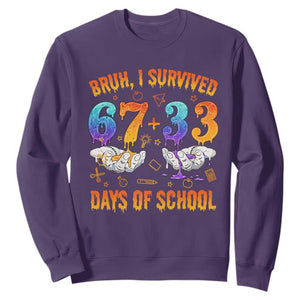Bruh I Survived 67 33 Days Of School Sweatshirt Funny 100th Days of School Teacher 67 Drip TS11 Purple Print Your Wear